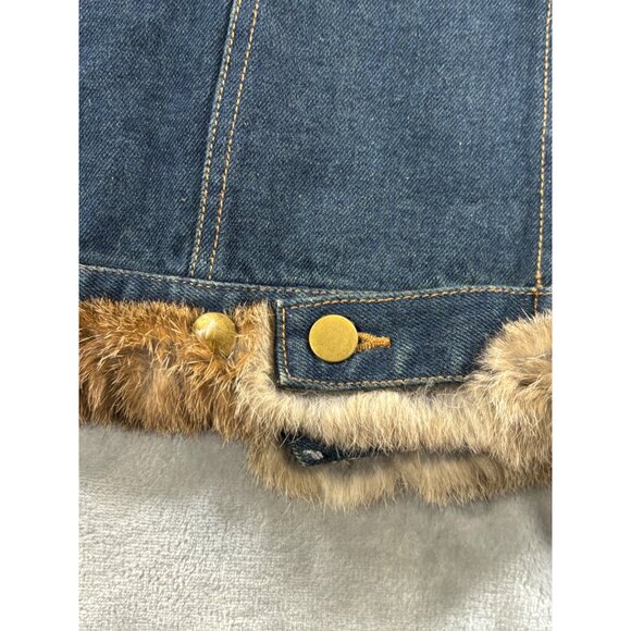 Vintage Cejon Vest Women's Large blue Denim Vest With Rabbit Fur Trim & Collar - Picture 8 of 11